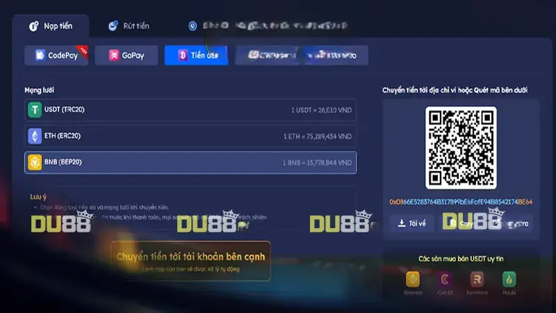 Nạp tiền DU88 an toàn, bảo mật cực nhanh chóng